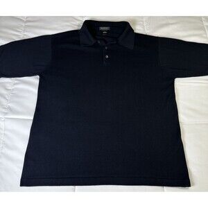 Harold Powell Collared Polo Sweater Large 100% Silk Black Pullover Short Sleeve
